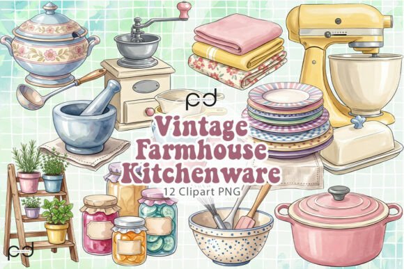 Download Vintage Farmhouse Kitchenware Graphics - Kitchenware Collection